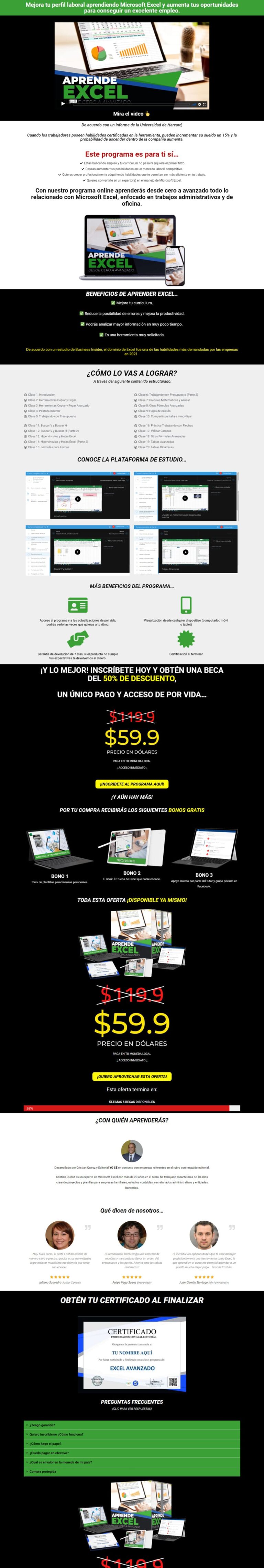 Landing Page Excel
